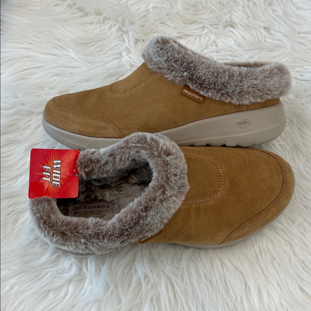 Skechers Tan Faux Fur Lined Slip-On Shoes